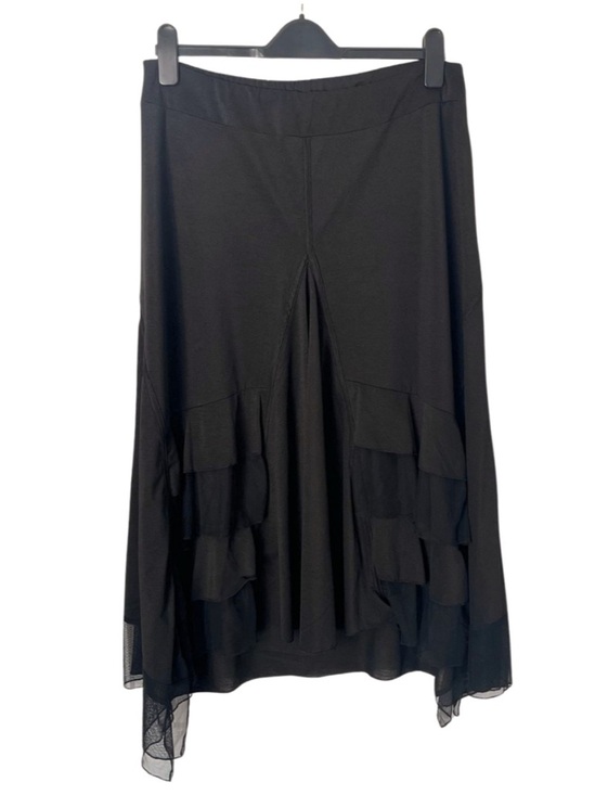 Vintage Dresses & Skirts - Y2K Black Asymmetrical Low Rise Fairy Goth Mesh Midi Maxi Skirt Grunge Ruffle